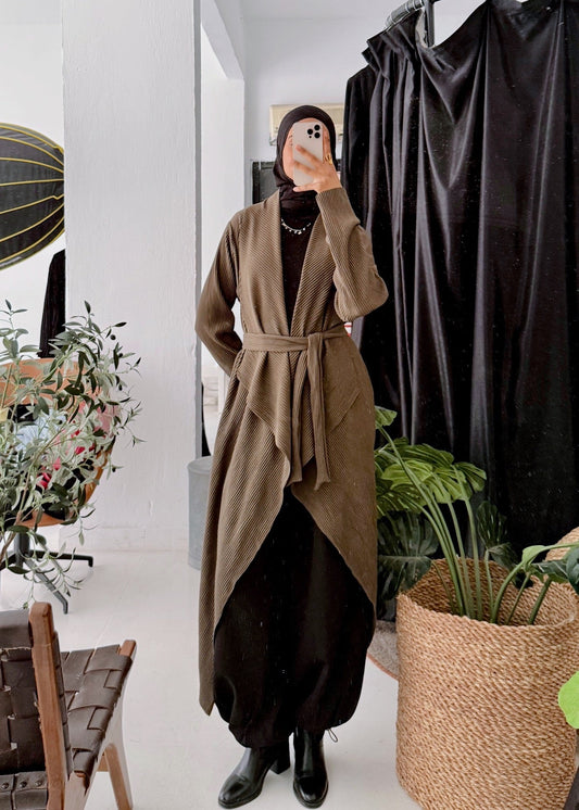 The Pleated Grace Kaftan In Shadow Olive