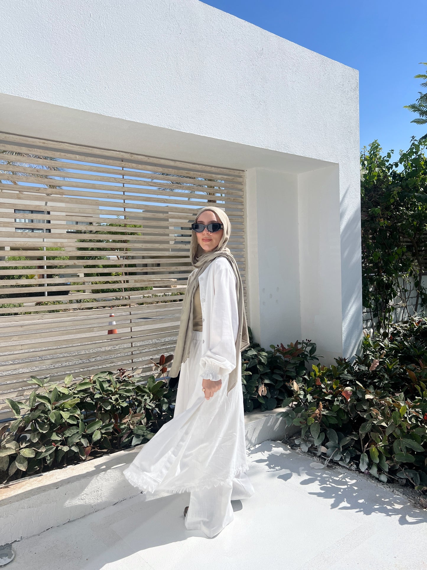 Asymmetric Linen Set In White