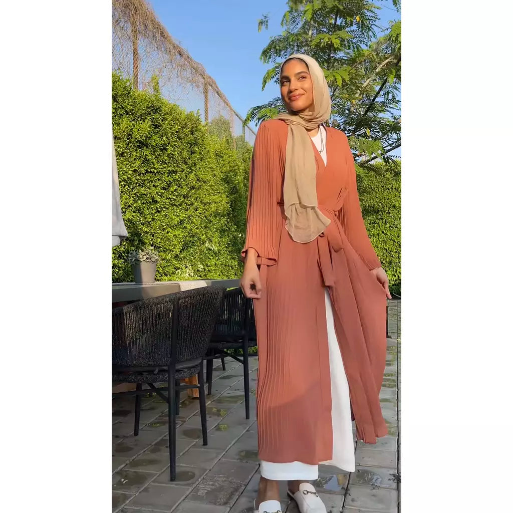 Pleated Kaftan In Rust Orange