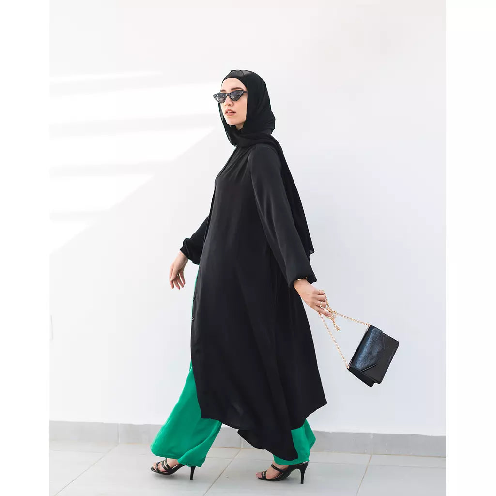 Satin Midi Shirt Dress In Black
