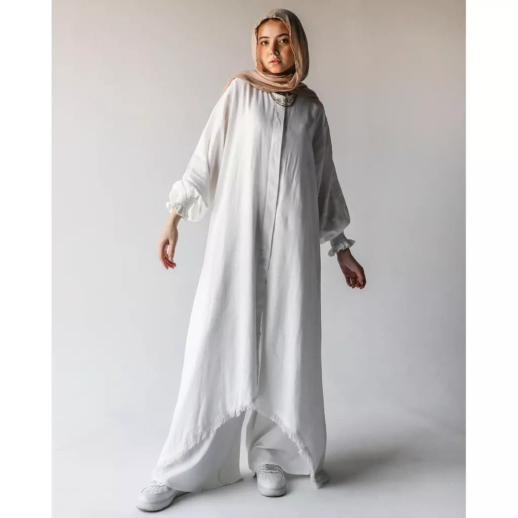 Asymmetric Linen Set In White