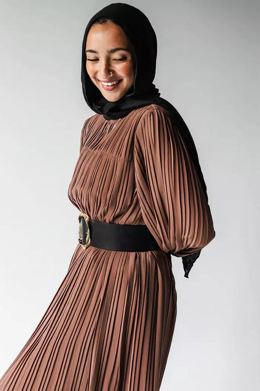 Brown Pleated Dress