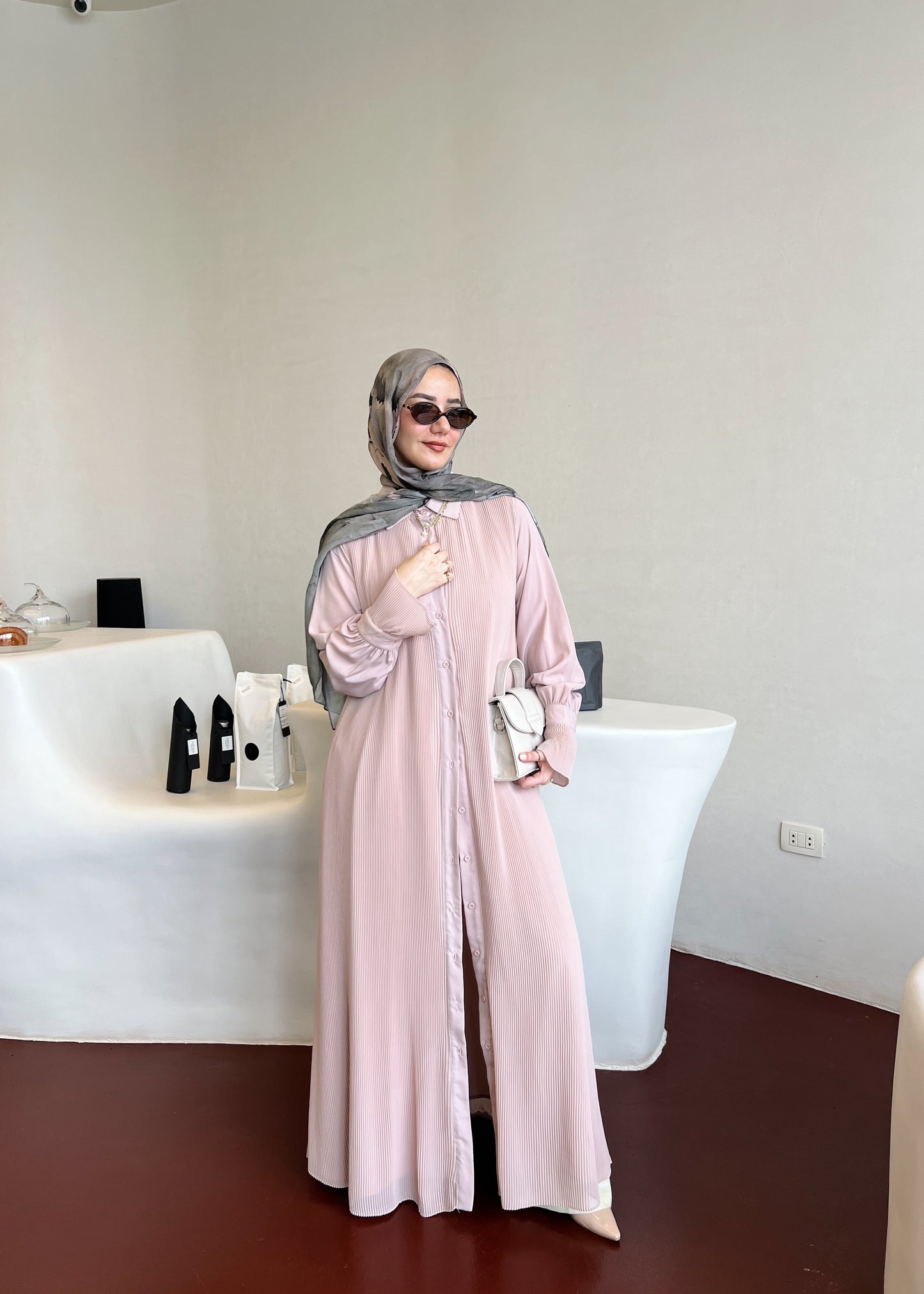 Timeless Pleated Shirt Dress in nude pink