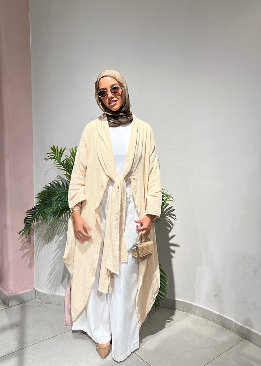 The Breezy Flow Muslin Cardigan in Butter cream