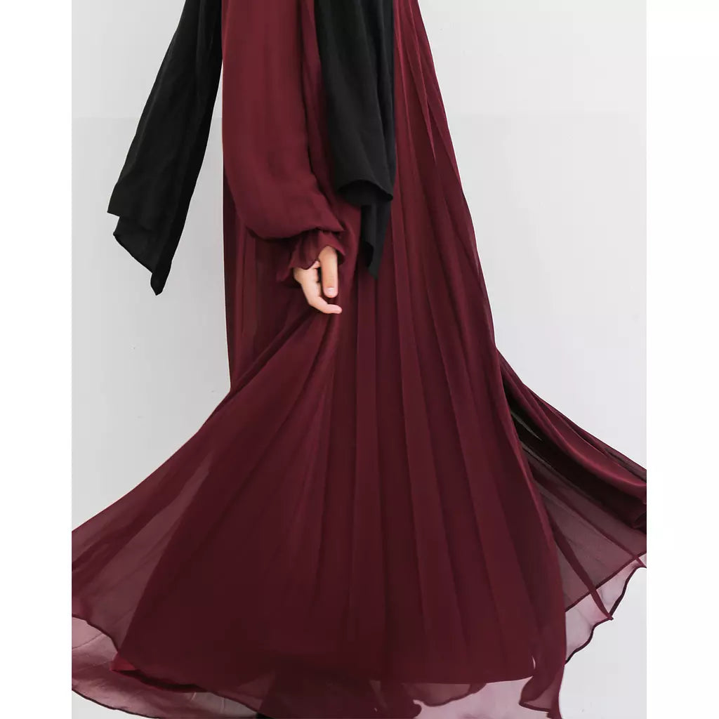 Burgundy Cloach Pleated Dress