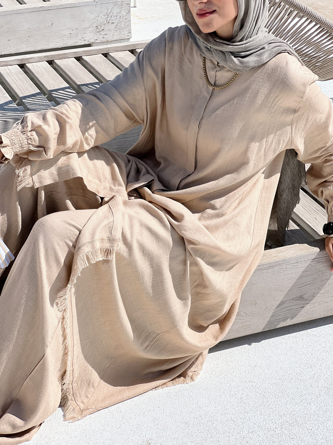 Asymmetric Linen Set In Beige