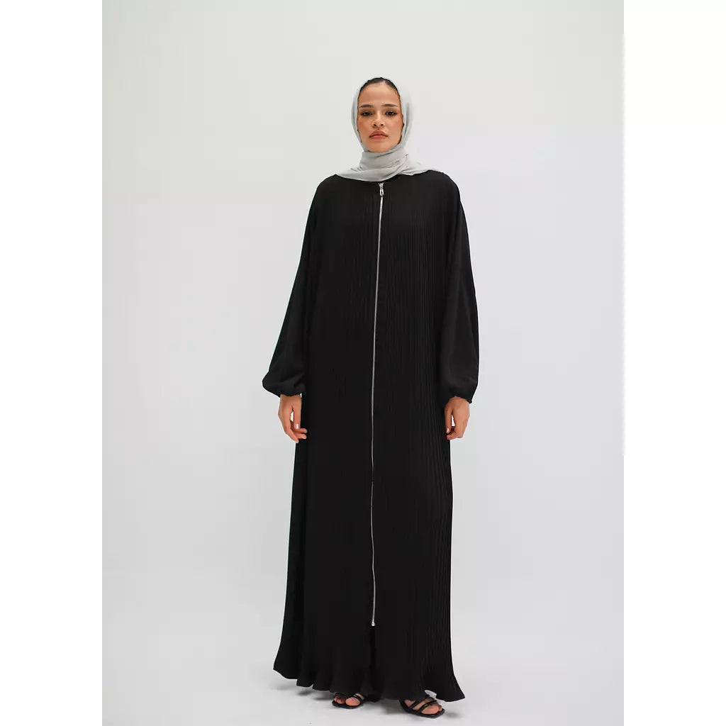 Full Zipper Pleated Abaya