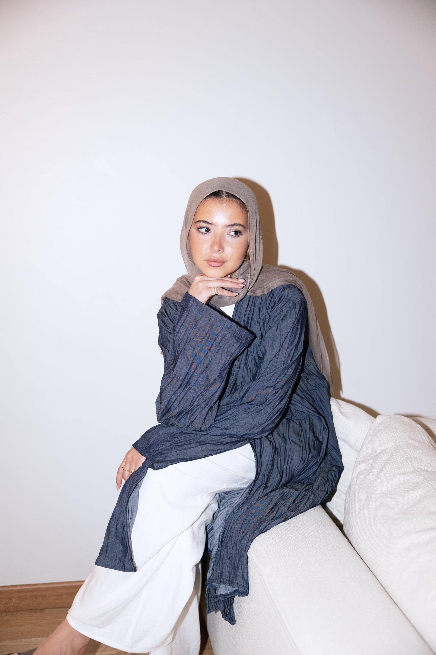 The Textured Denim Cardigan In Blue Denim