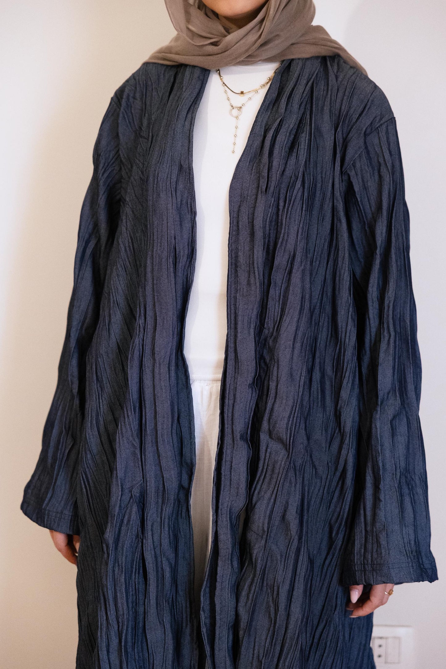 The Textured Denim Cardigan In Blue Denim