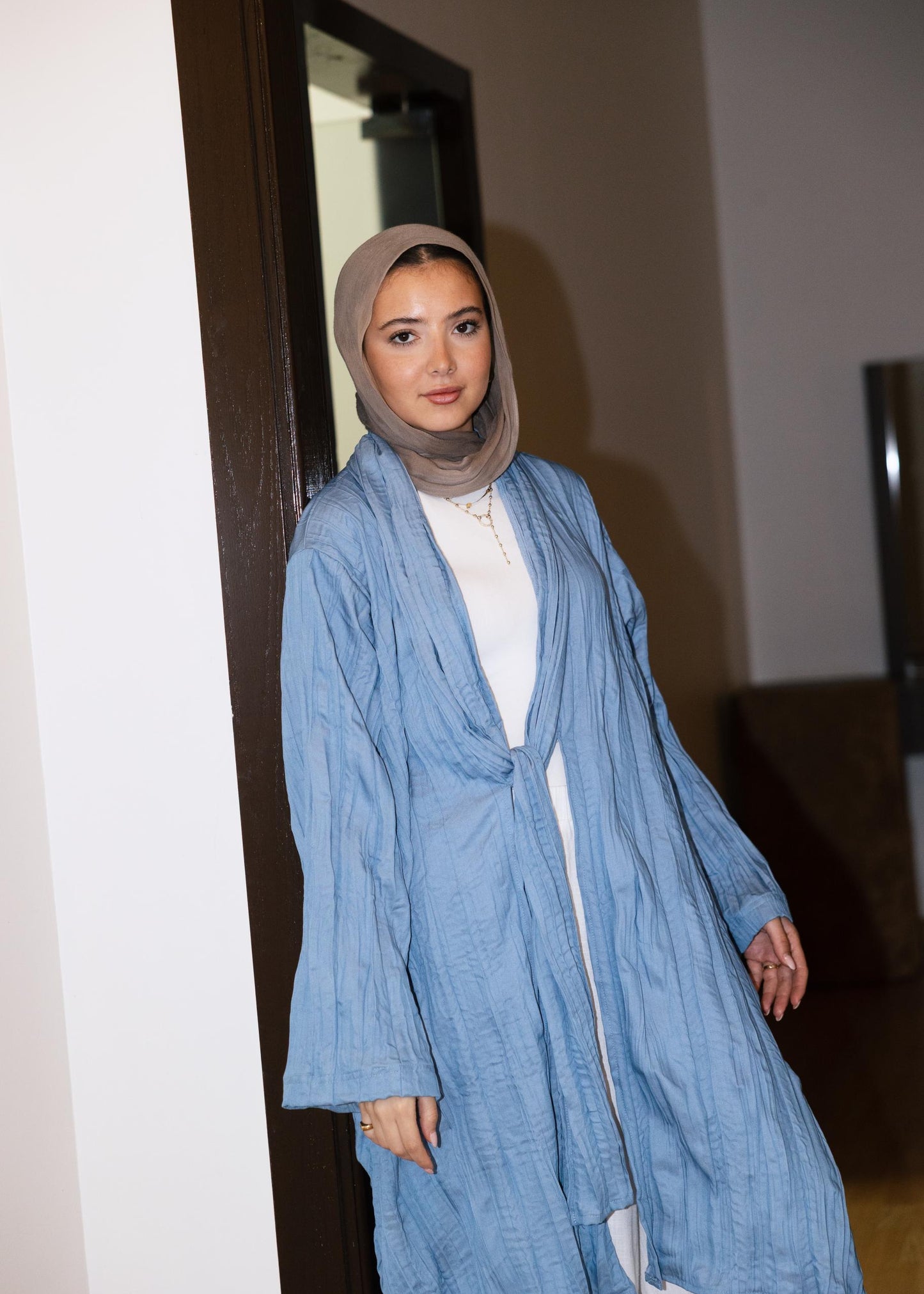 The Textured Denim Cardigan In Light Blue