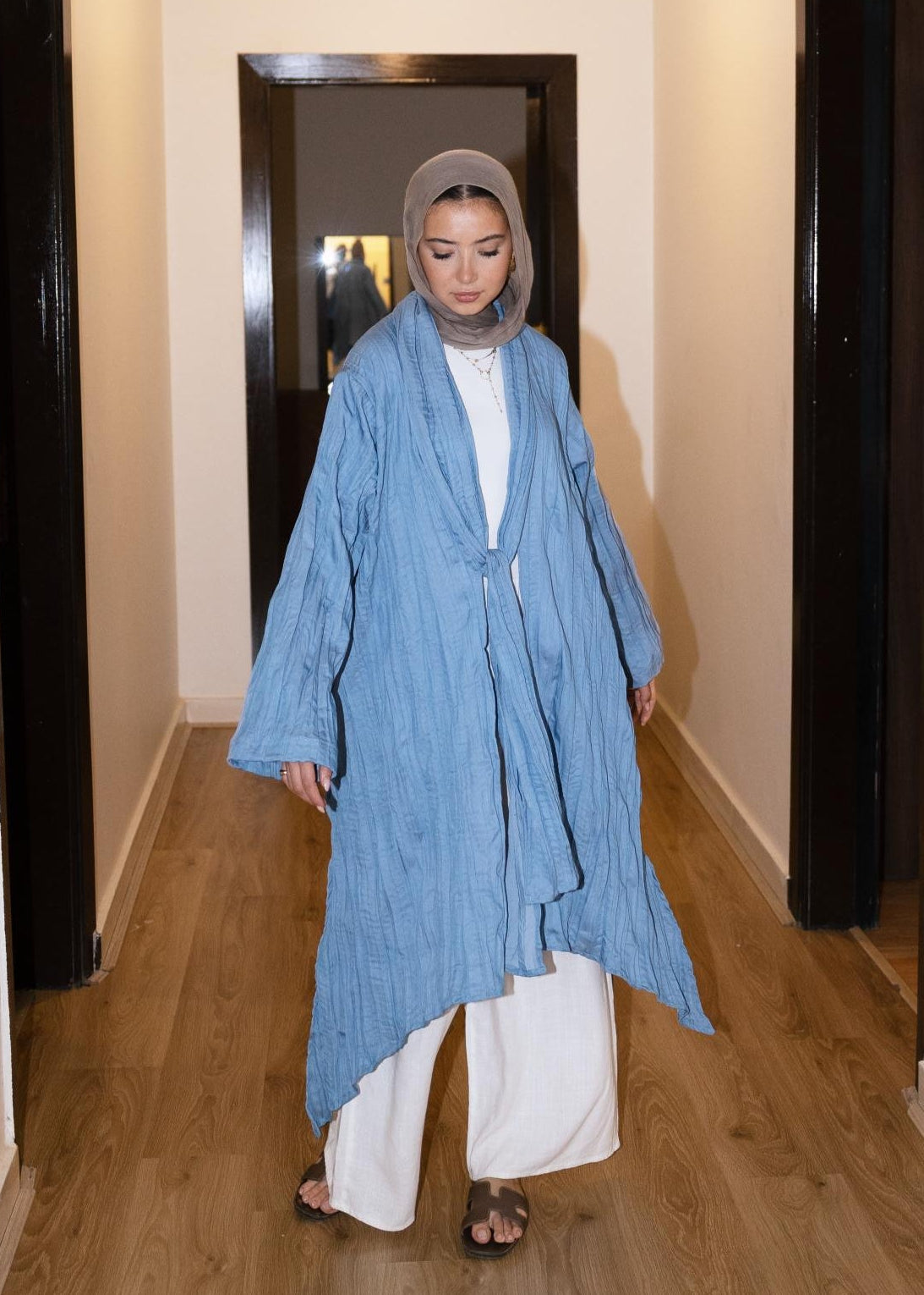 The Textured Denim Cardigan In Light Blue