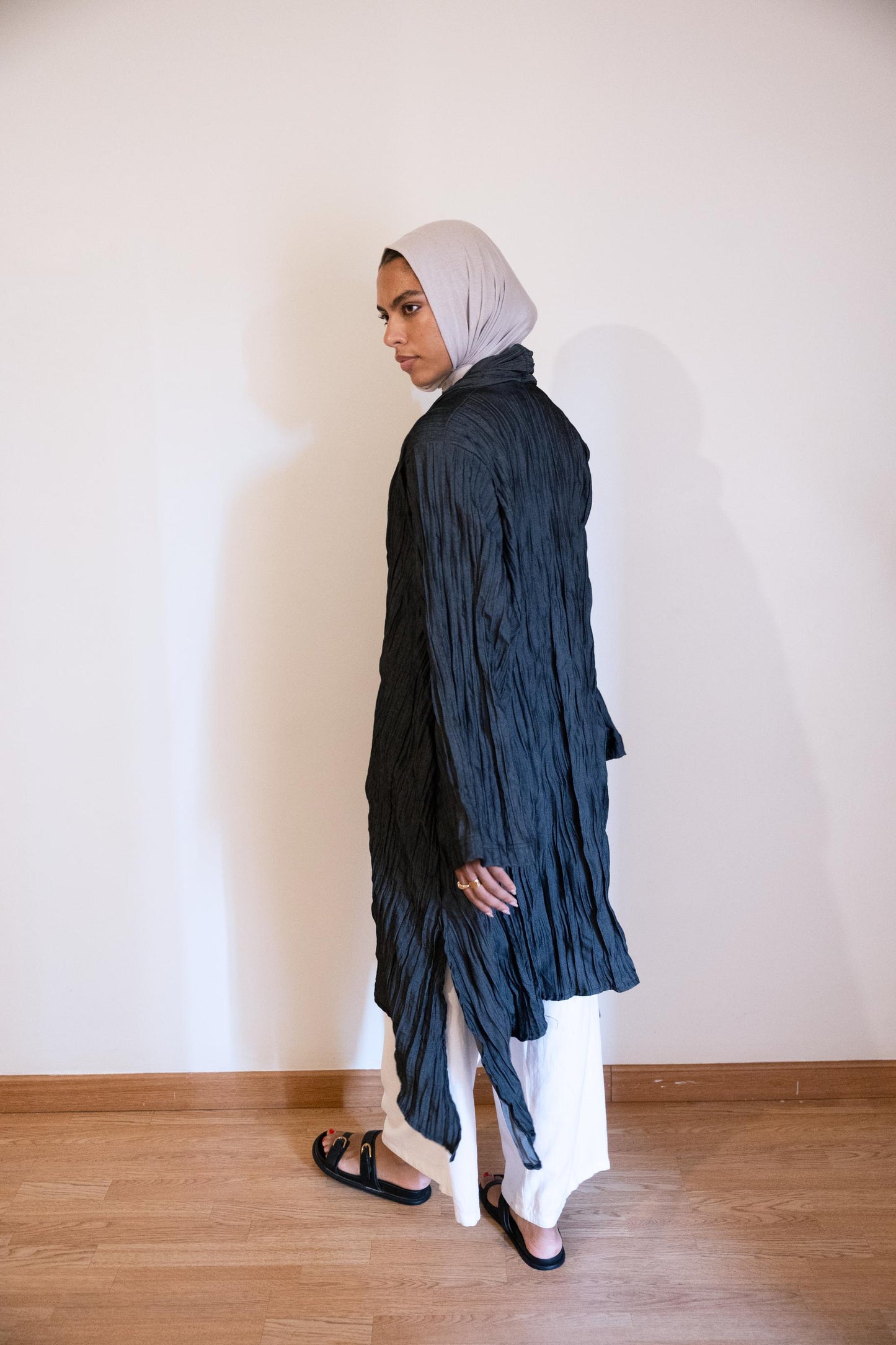 The Textured Denim Cardigan In Black