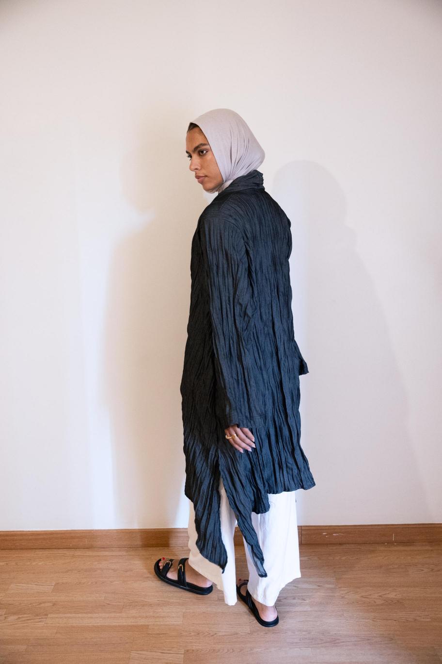 The Textured Denim Cardigan In Black