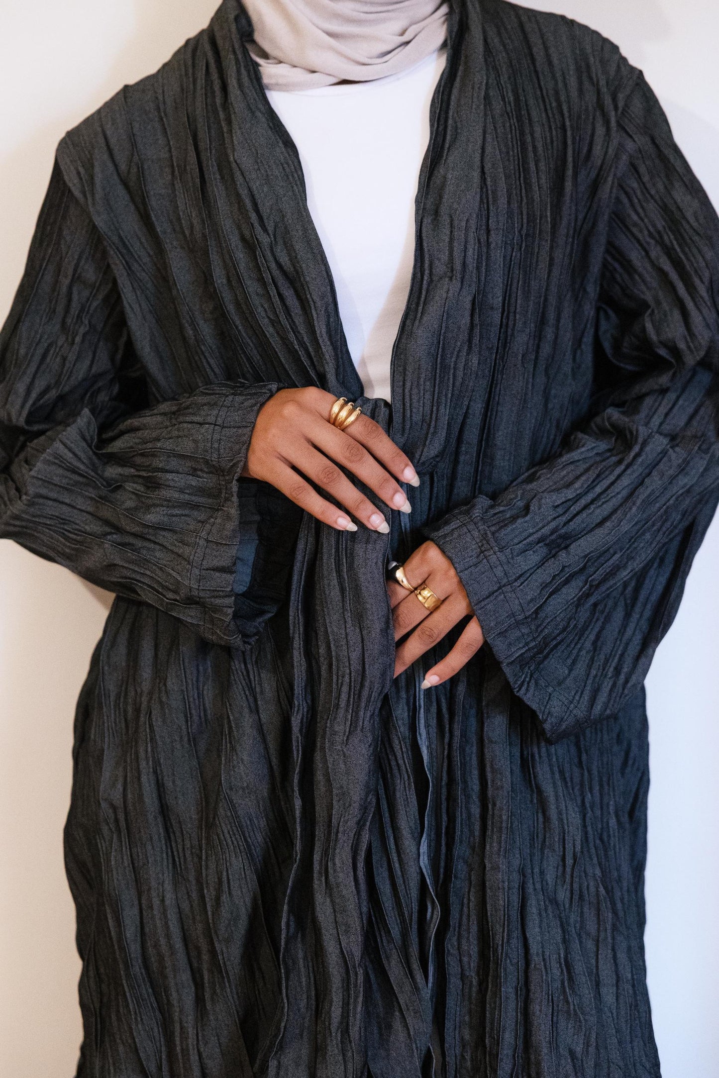 The Textured Denim Cardigan In Black