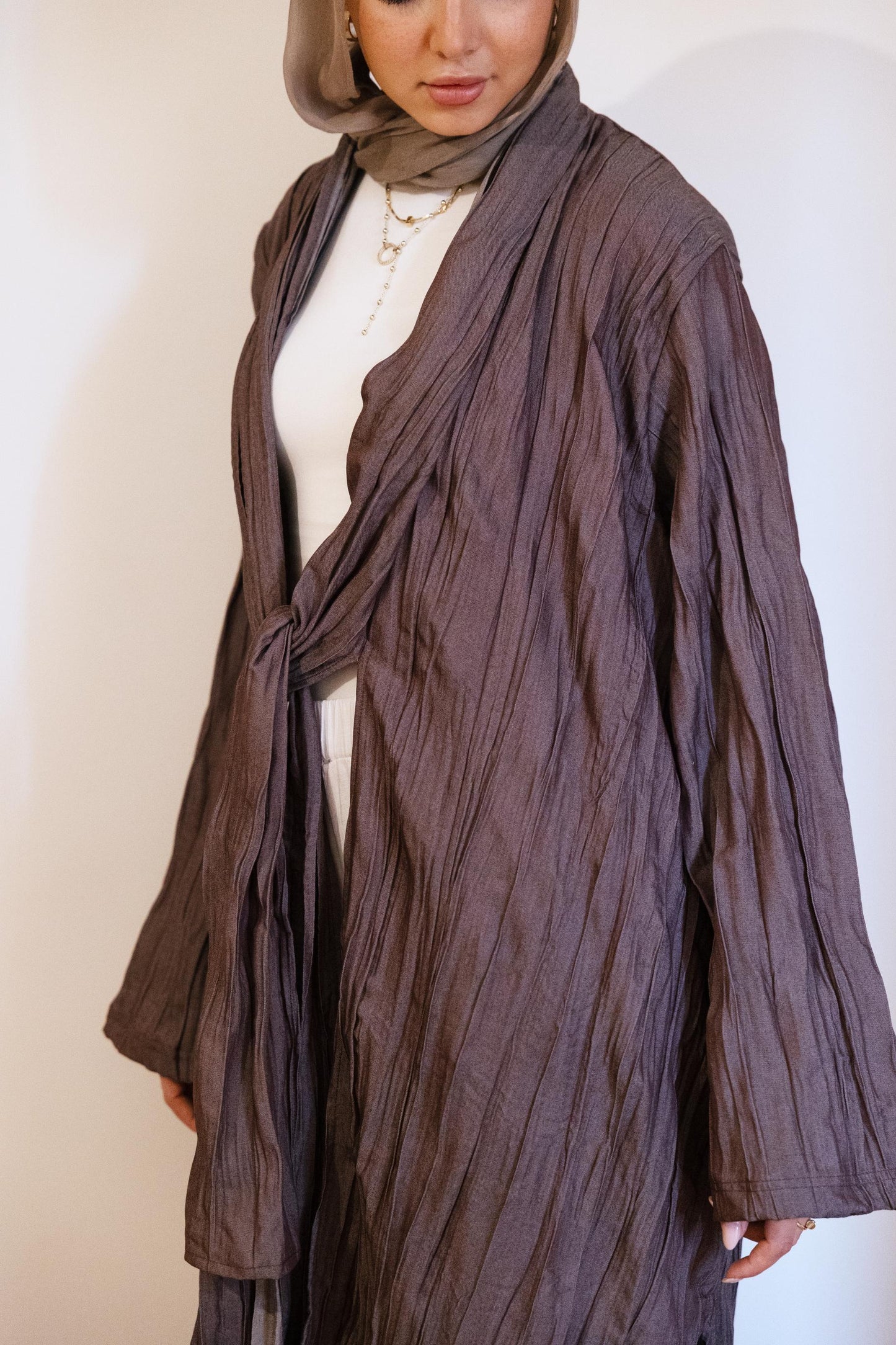 The Textured Denim Cardigan In Brown