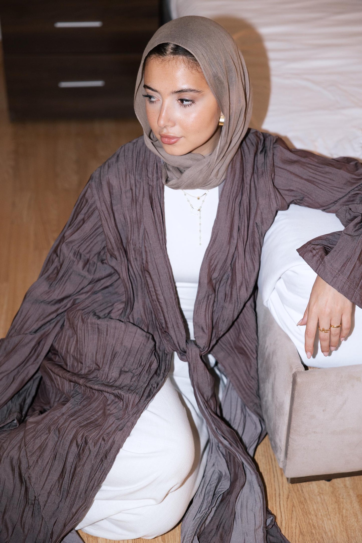 The Textured Denim Cardigan In Brown
