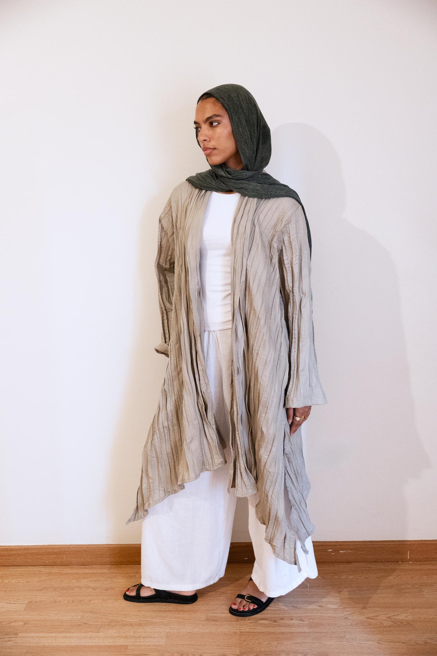 The Textured Denim Cardigan In Mint Green