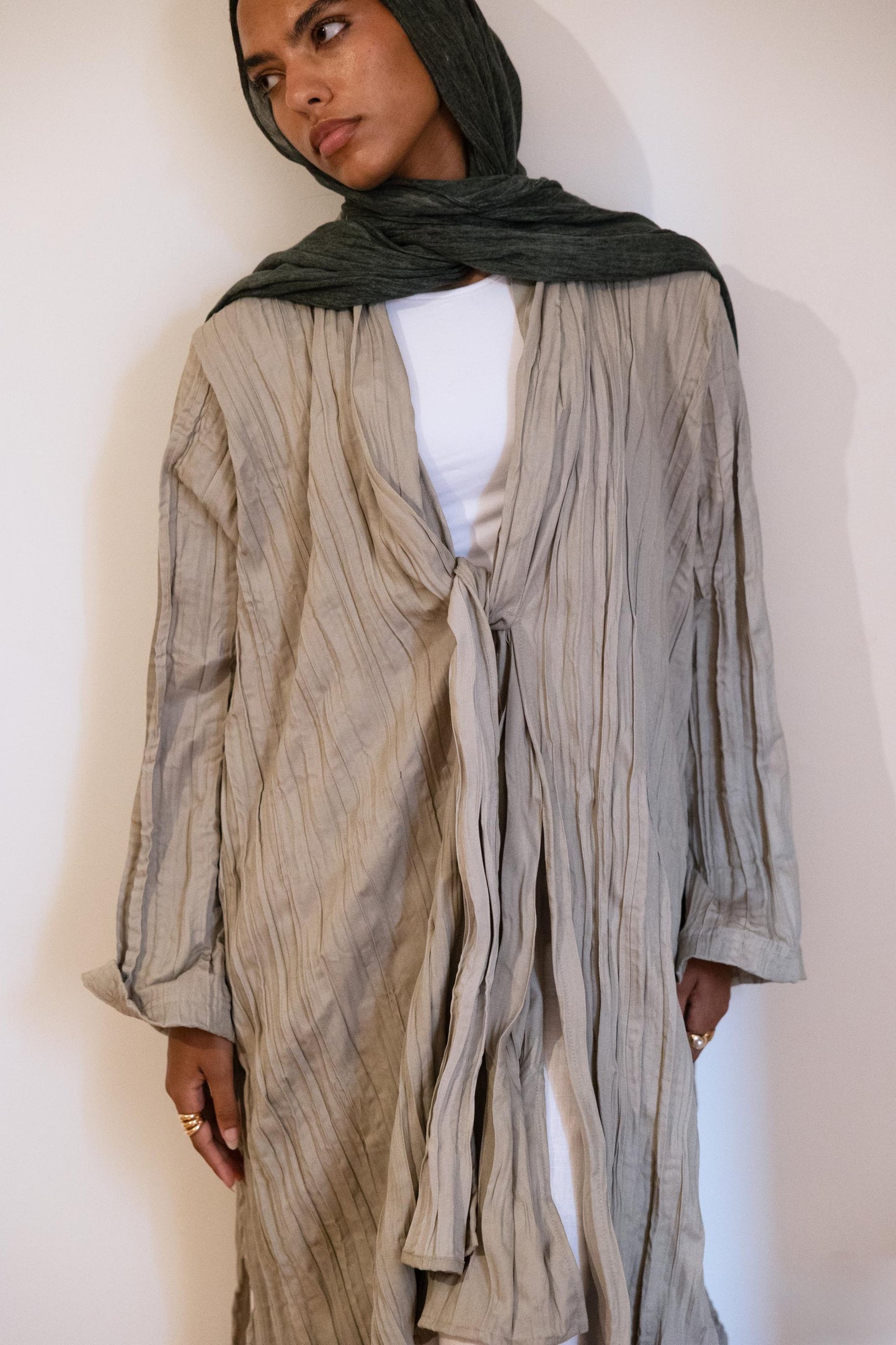 The Textured Denim Cardigan In Mint Green