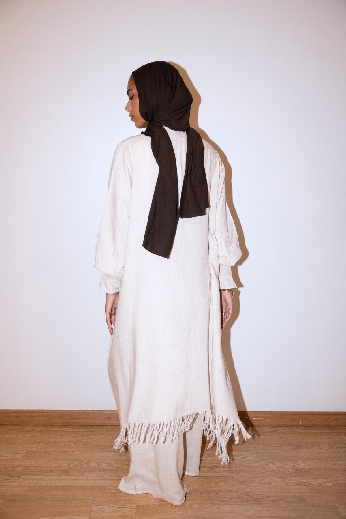 Asymmetric Linen Set In Beige