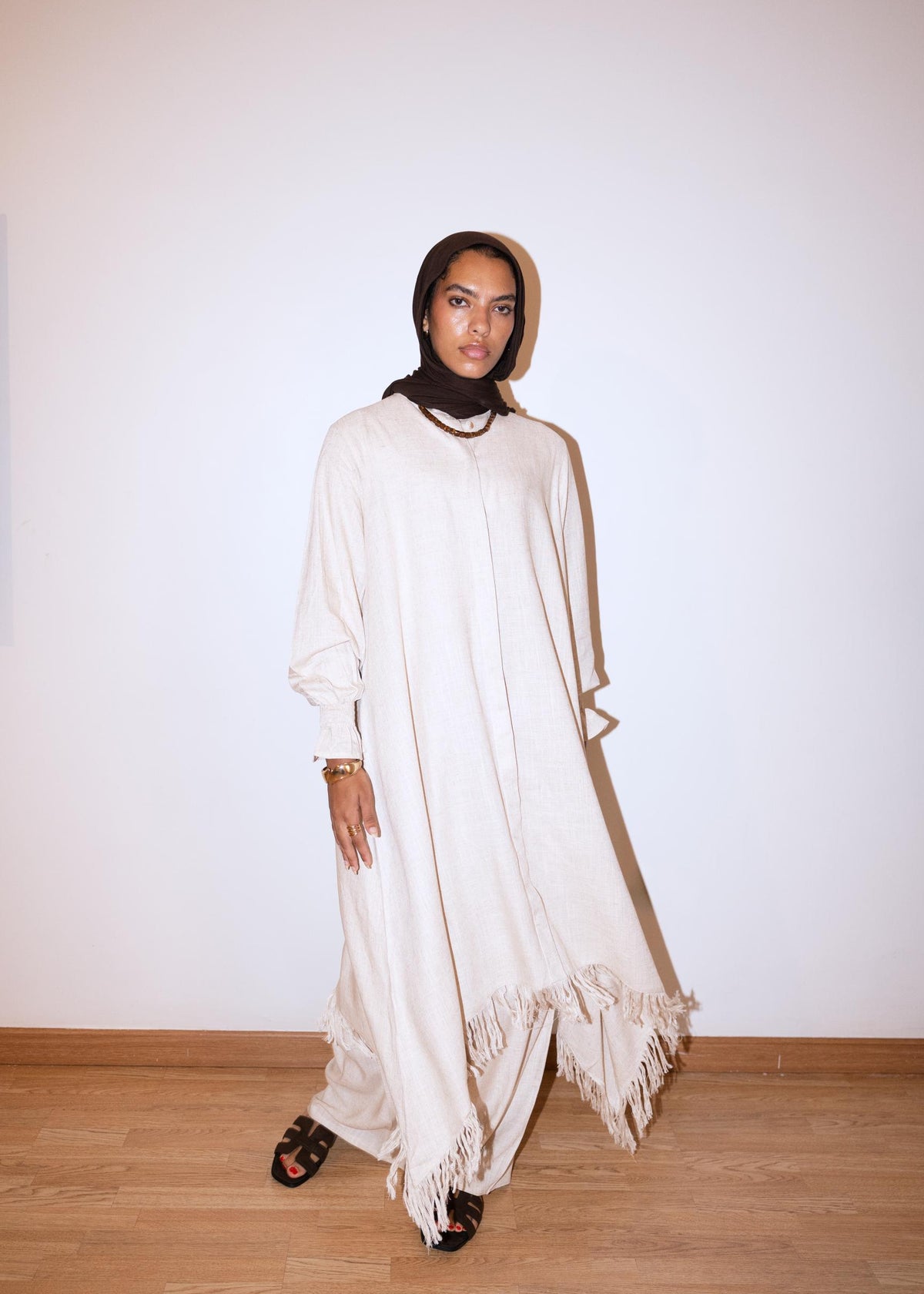 Asymmetric Linen Set In Beige