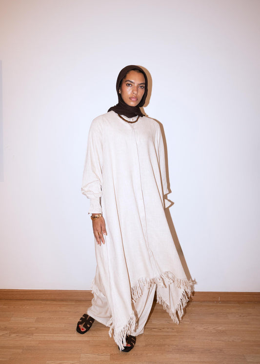 Asymmetric Linen Set In Beige