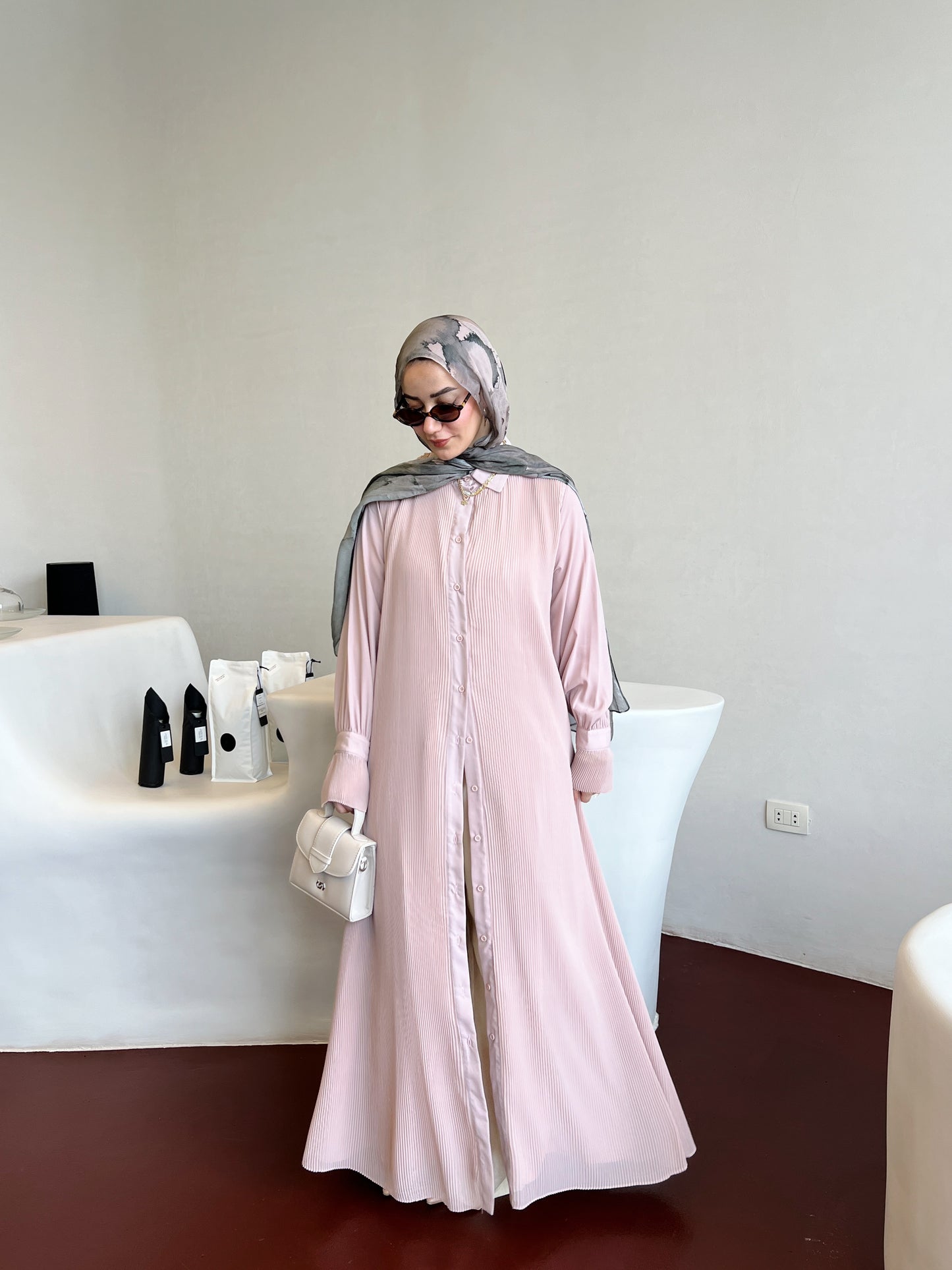 Timeless Pleated Shirt Dress in nude pink