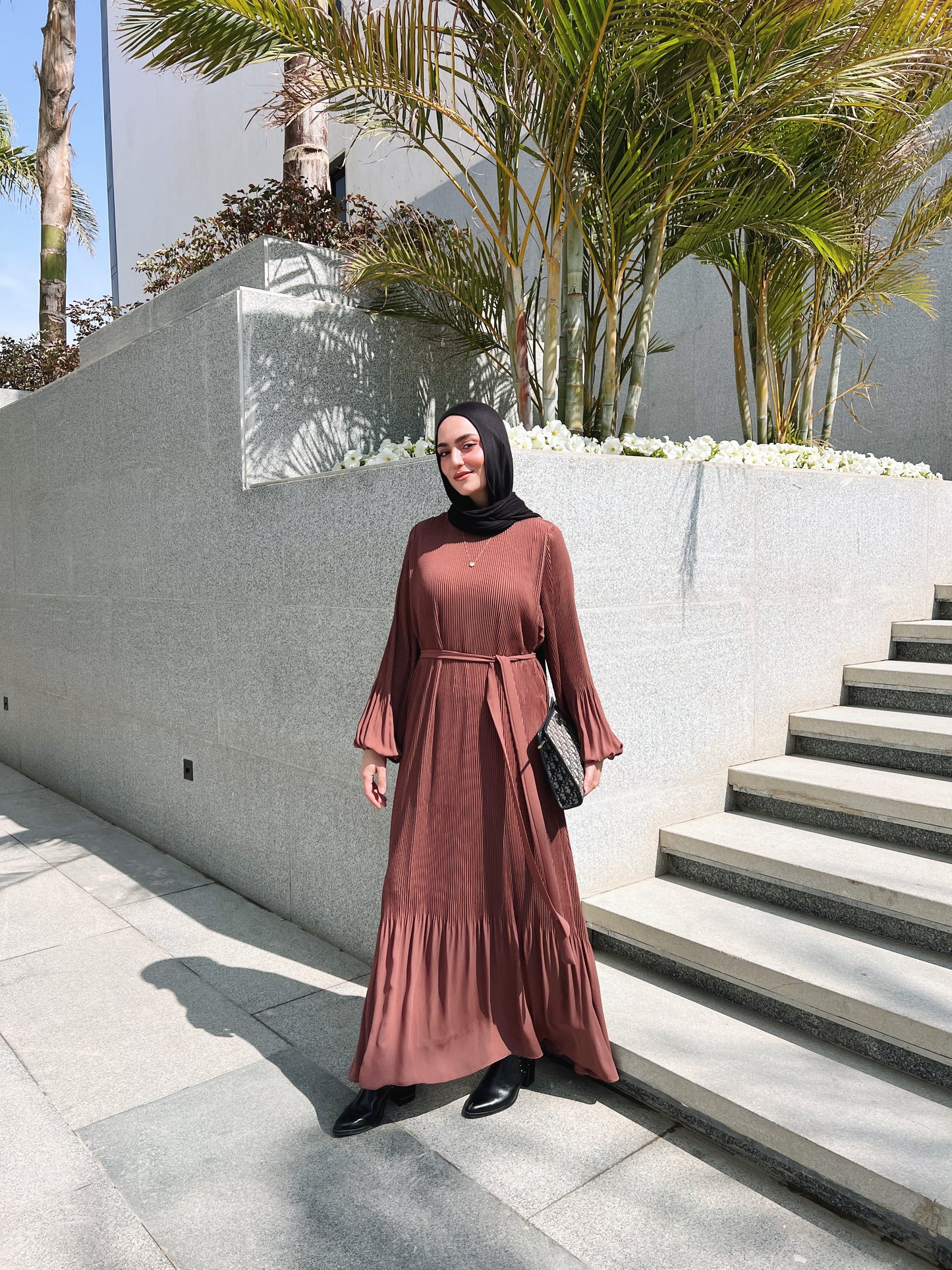 Dreamy Swirl Dress In Brick Red
