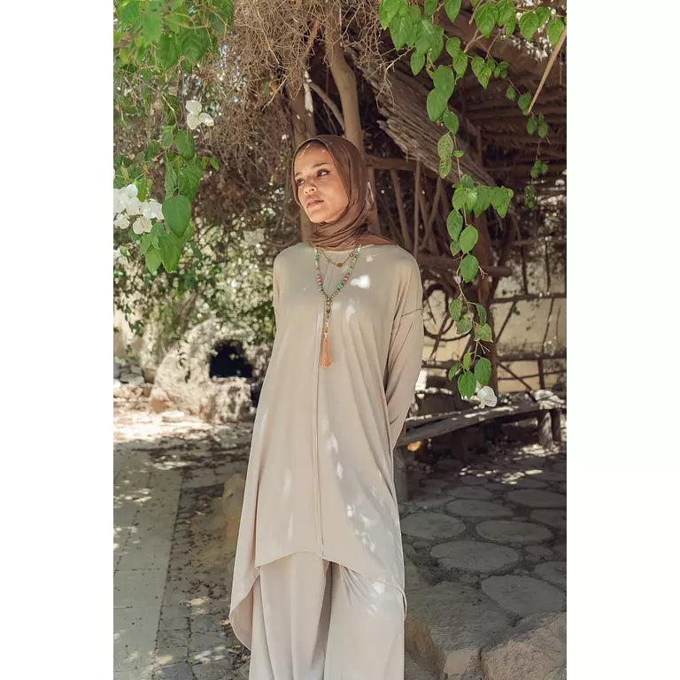 Ribbed Cotton Set in Beige