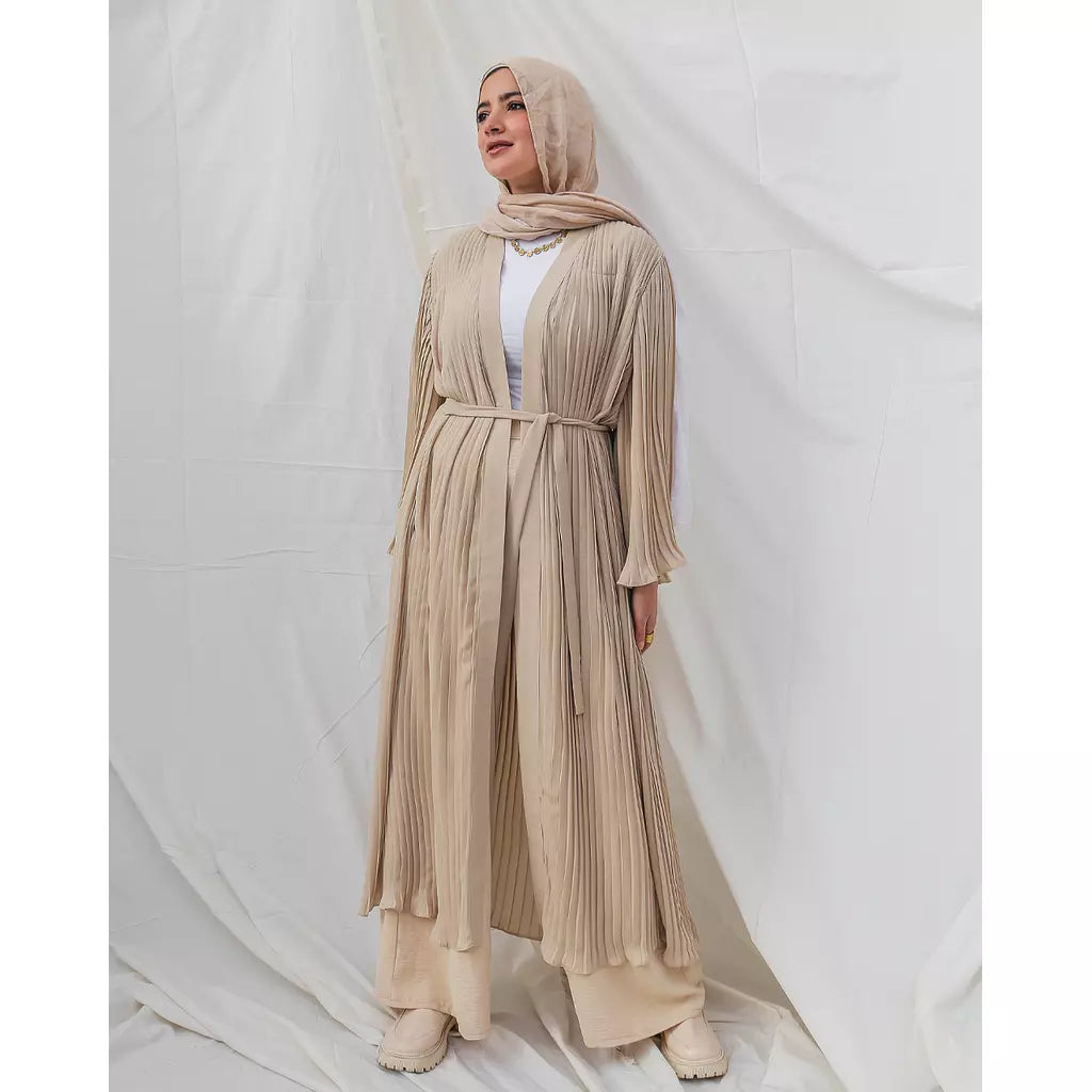 Beige Pleated Kaftan