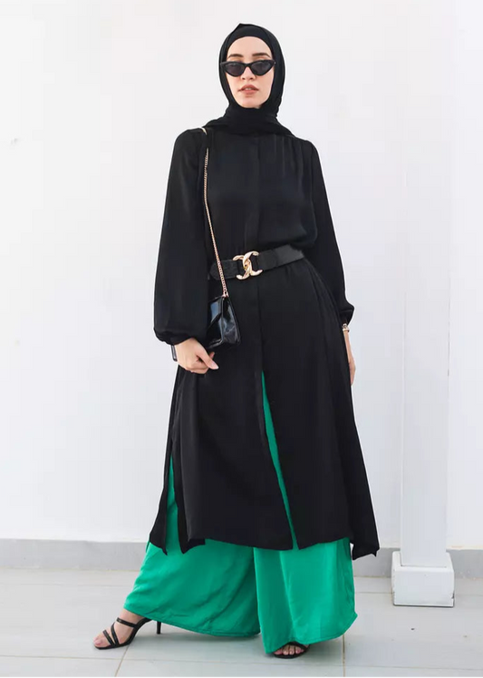 Satin Midi Shirt Dress In Black