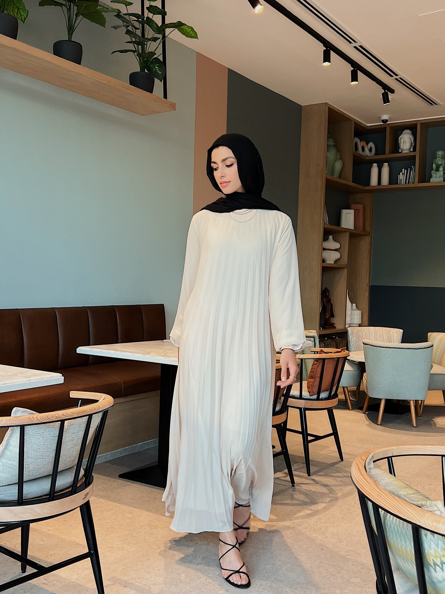 Cream Cloach Pleated Dress