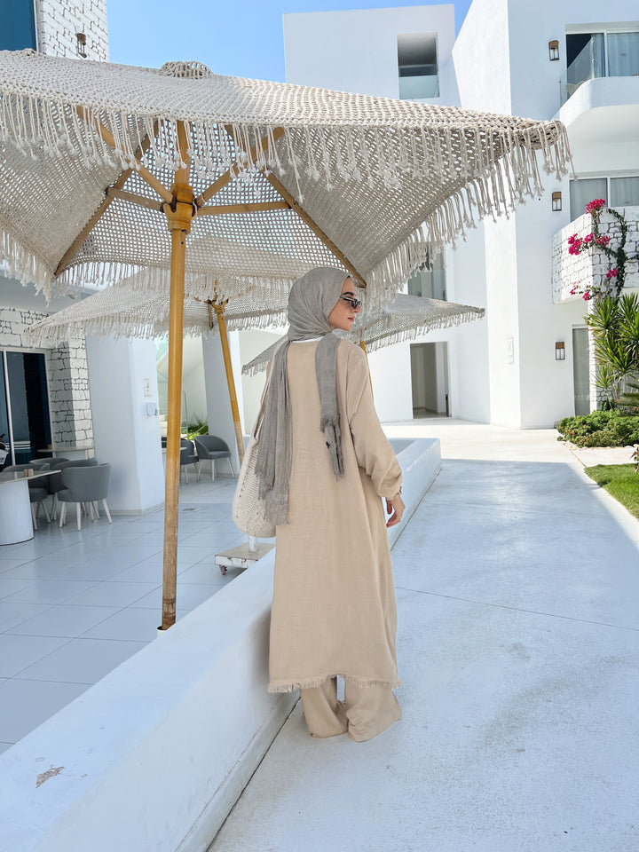 Asymmetric Linen Set In Beige
