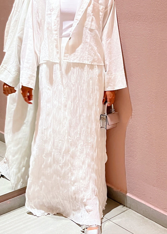 Crushed Chiffon Skirt In White