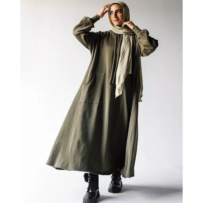 Milton Hoodie Dress In Olive