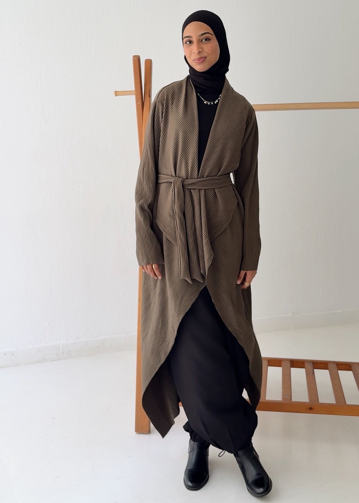 The Pleated Grace Kaftan In Shadow Olive