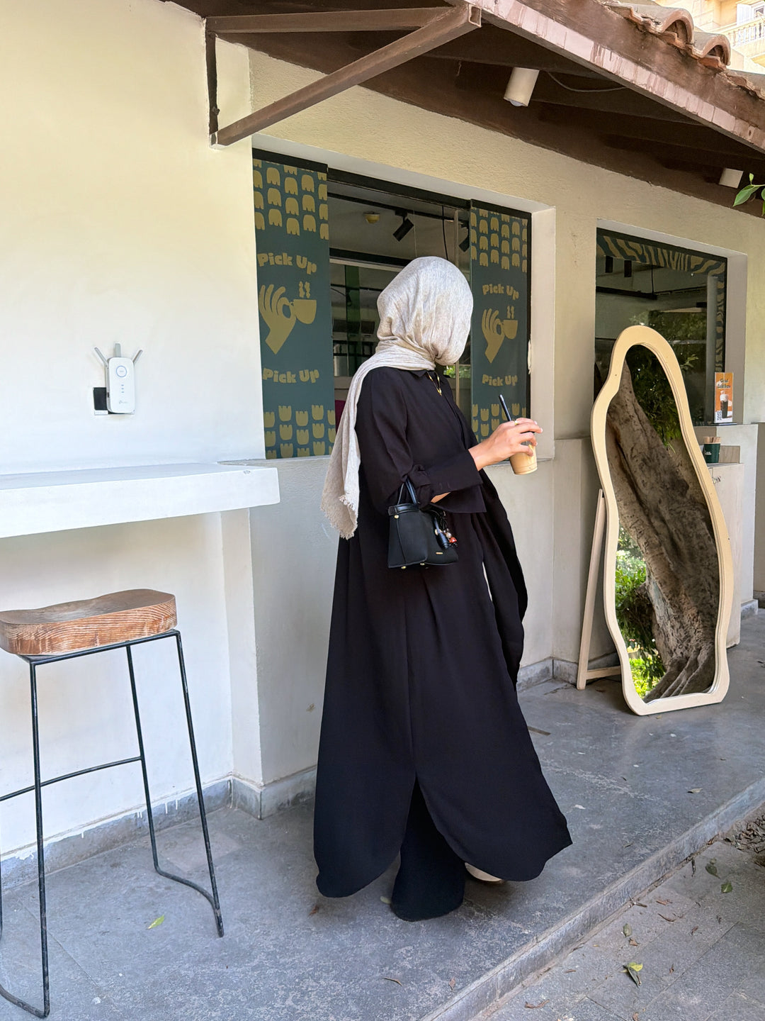 Knot Crep Shirt Abaya In Black