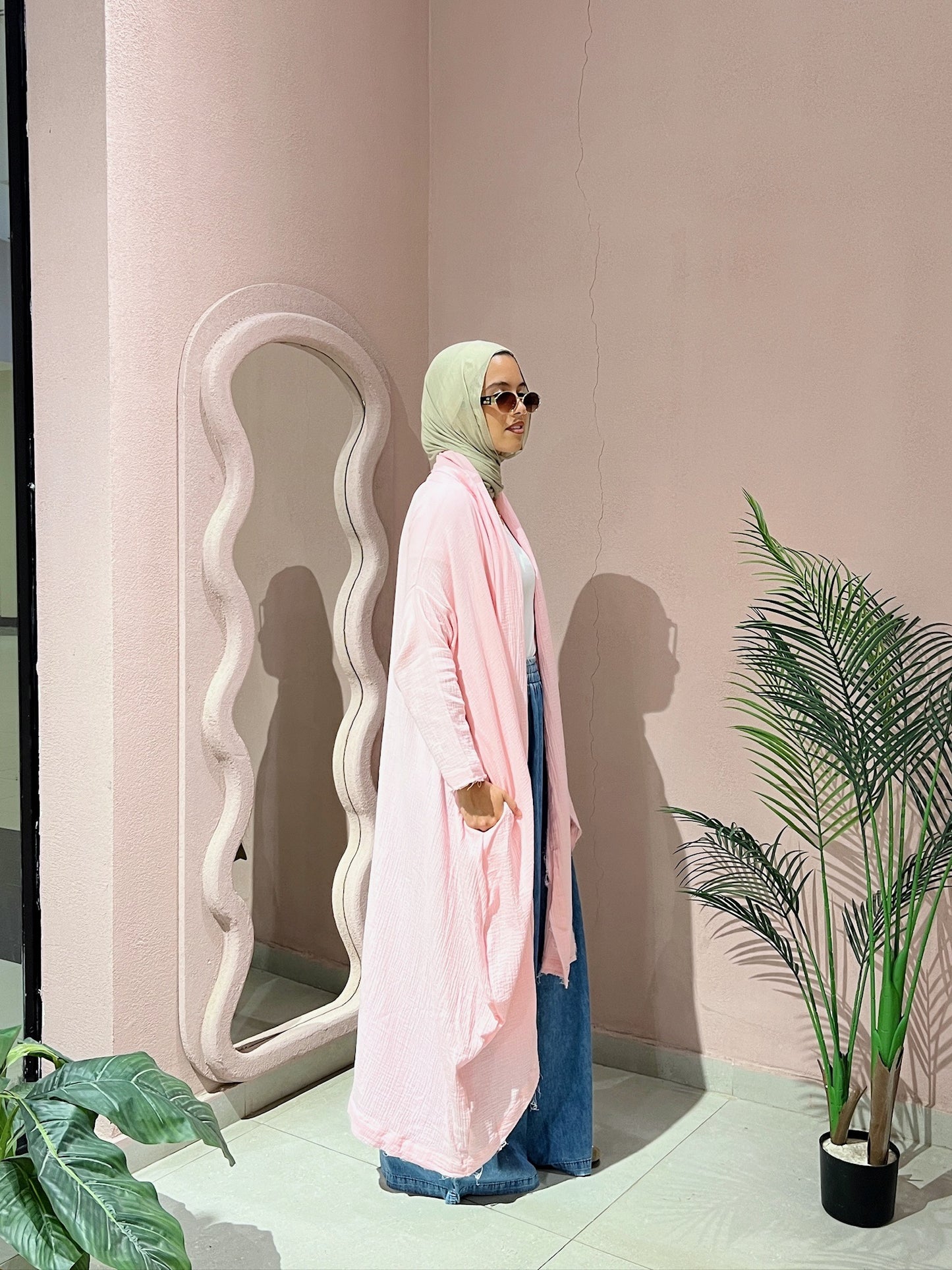 The Breezy Flow Muslin Cardigan in Powder Pink