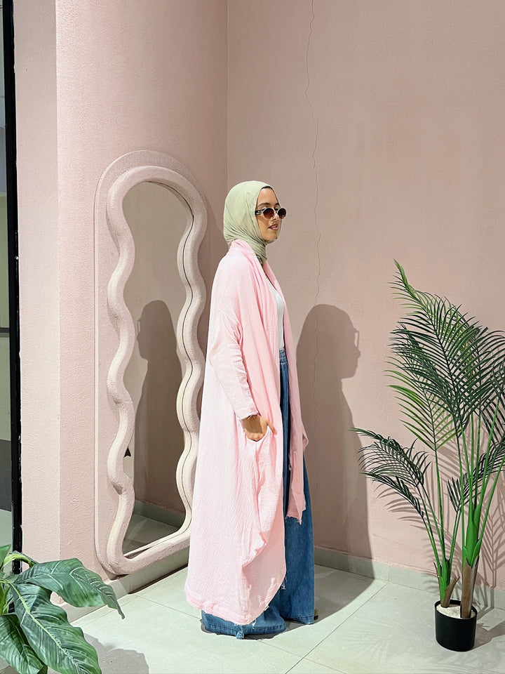 The Breezy Flow Muslin Cardigan in Powder Pink