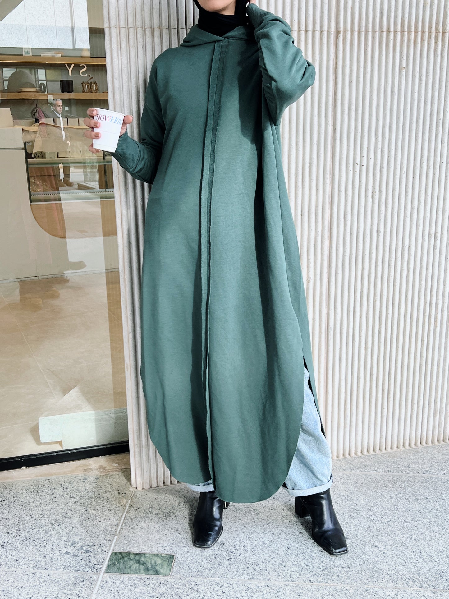 Rounded Hoodie In Green