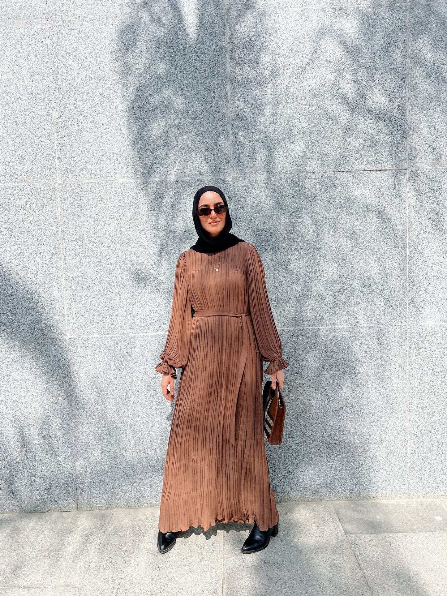 Pleated Dress In Brown