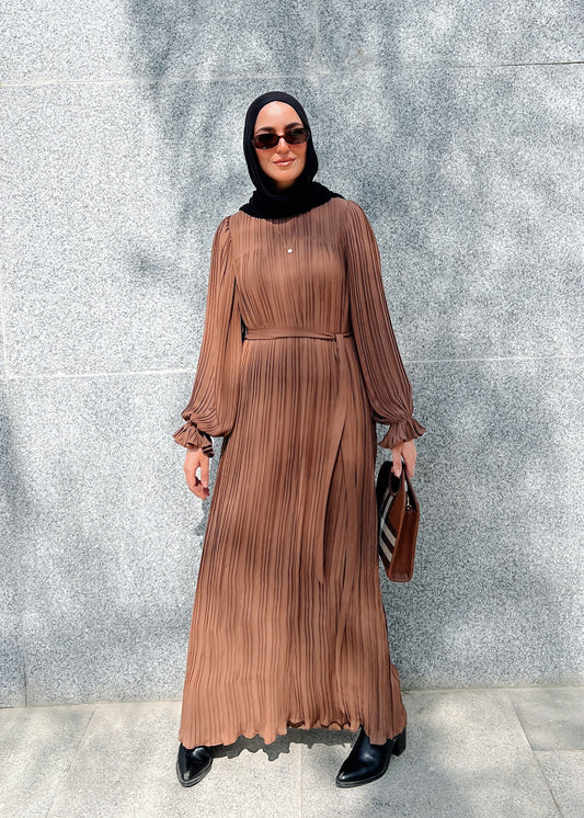 Pleated Dress In Brown