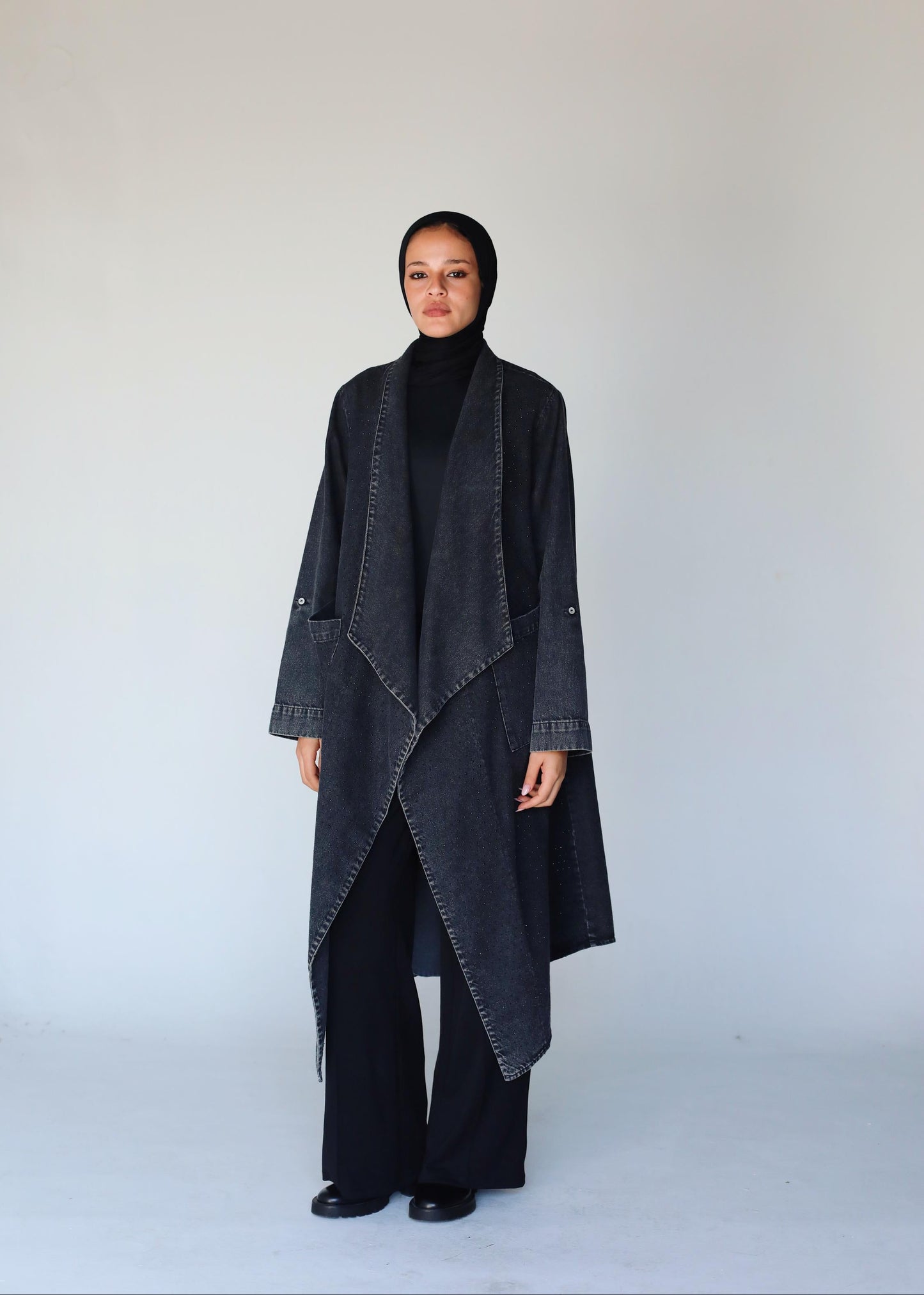 Black Studded Denim Cardigan