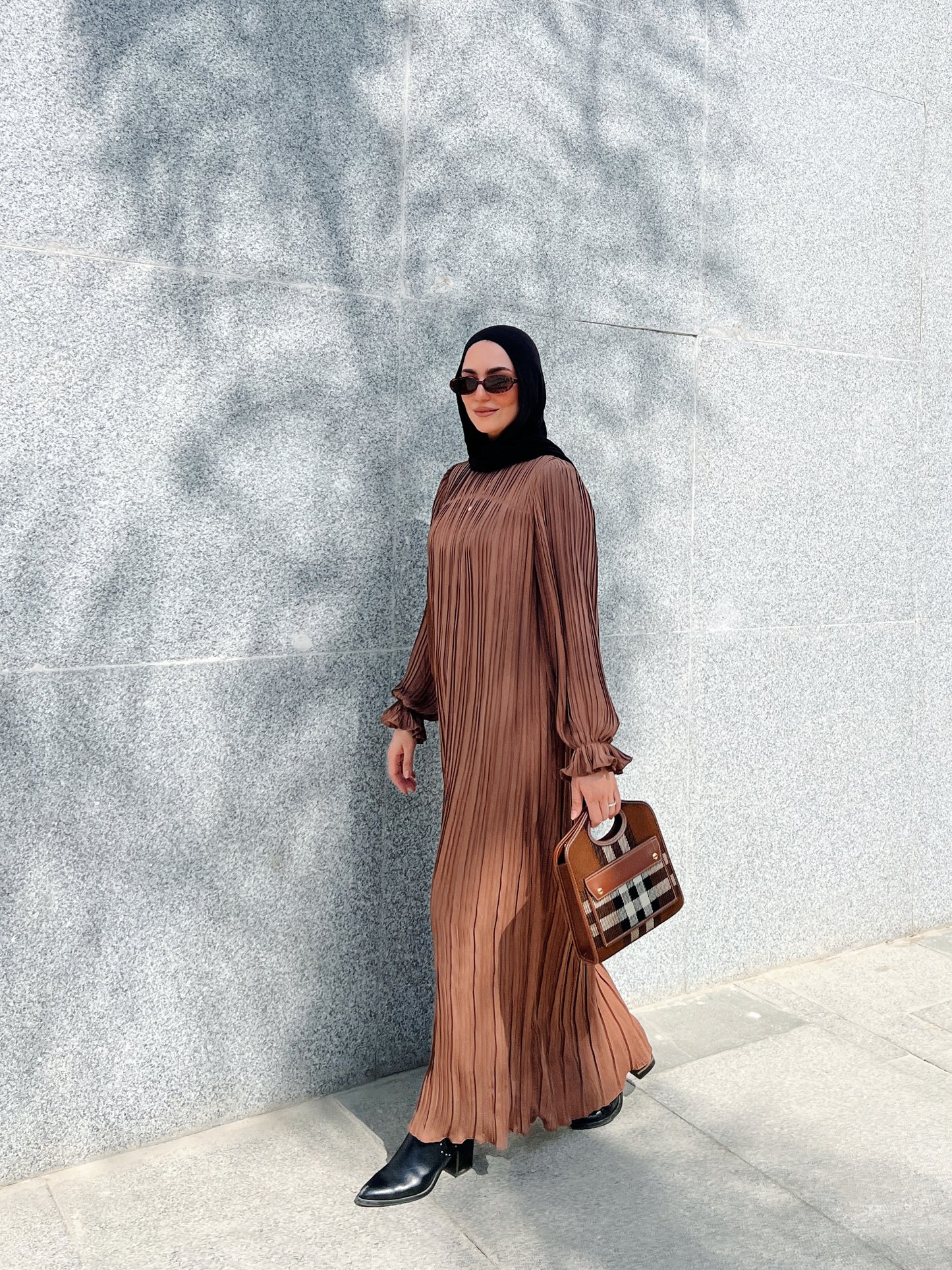 Pleated Dress In Brown