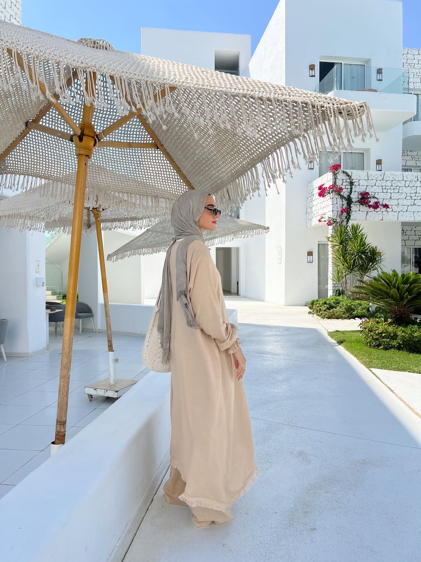 Asymmetric Linen Set In Beige