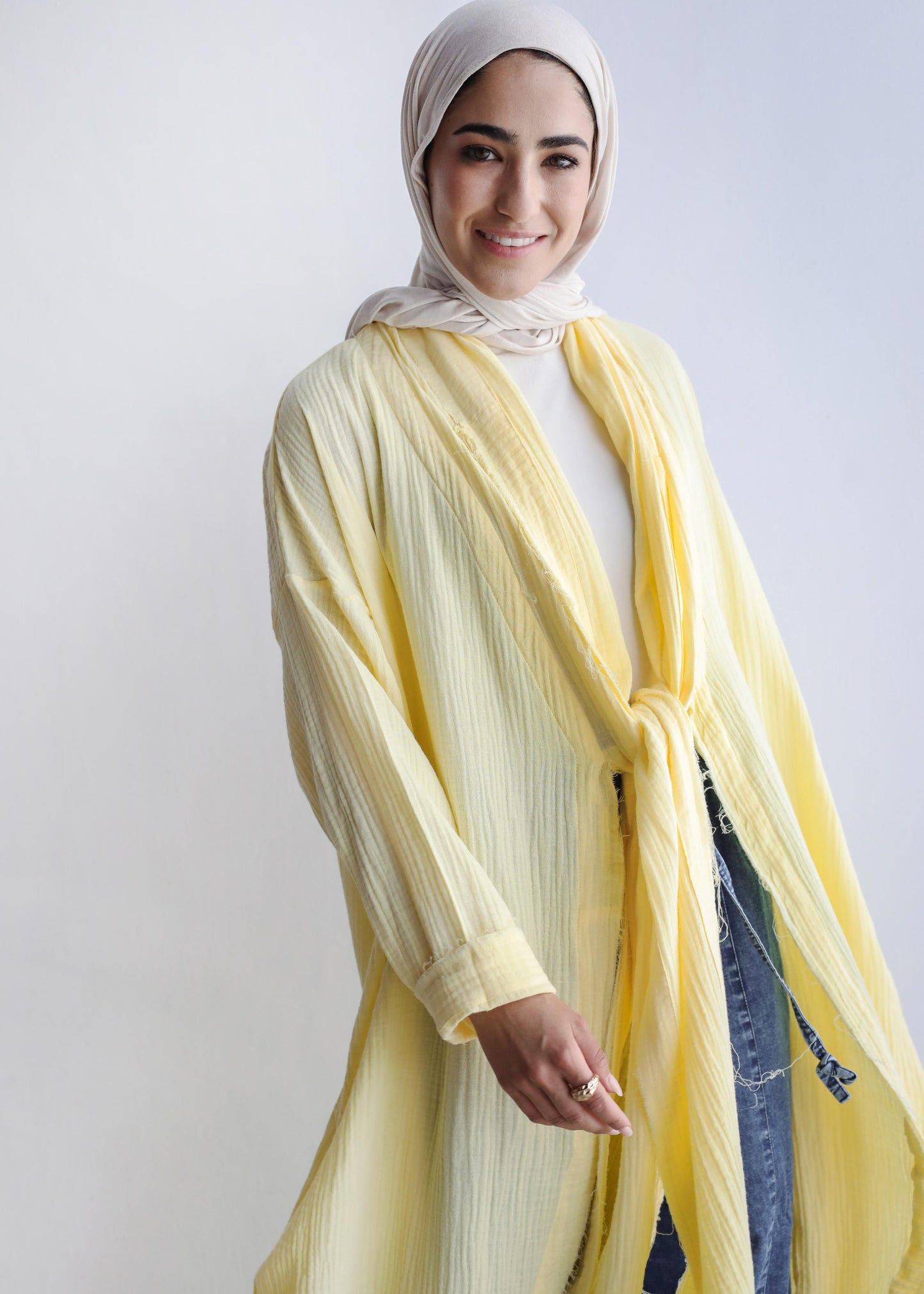 The Breezy Flow Muslin Cardigan in Butter Yellow