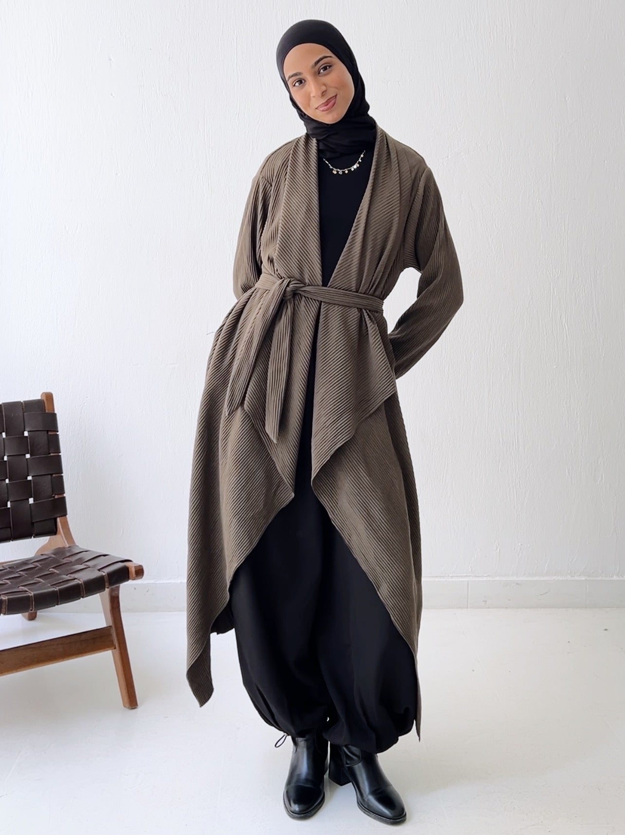 The Pleated Grace Kaftan In Shadow Olive
