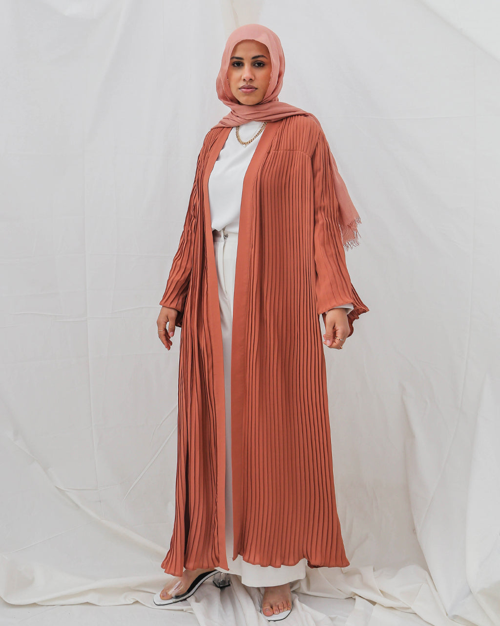 Pleated Kaftan In Rust Orange