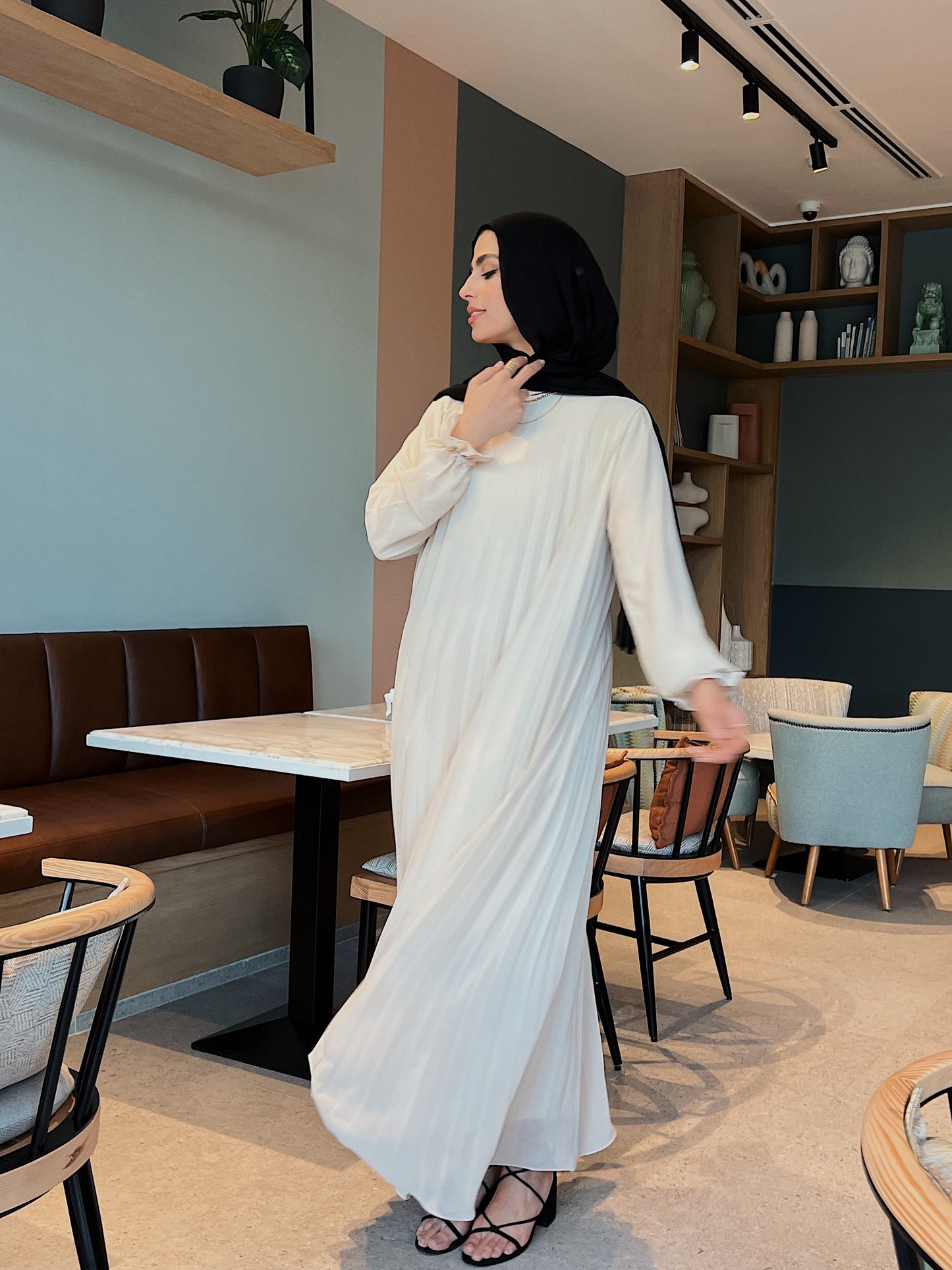 Cream Cloach Pleated Dress