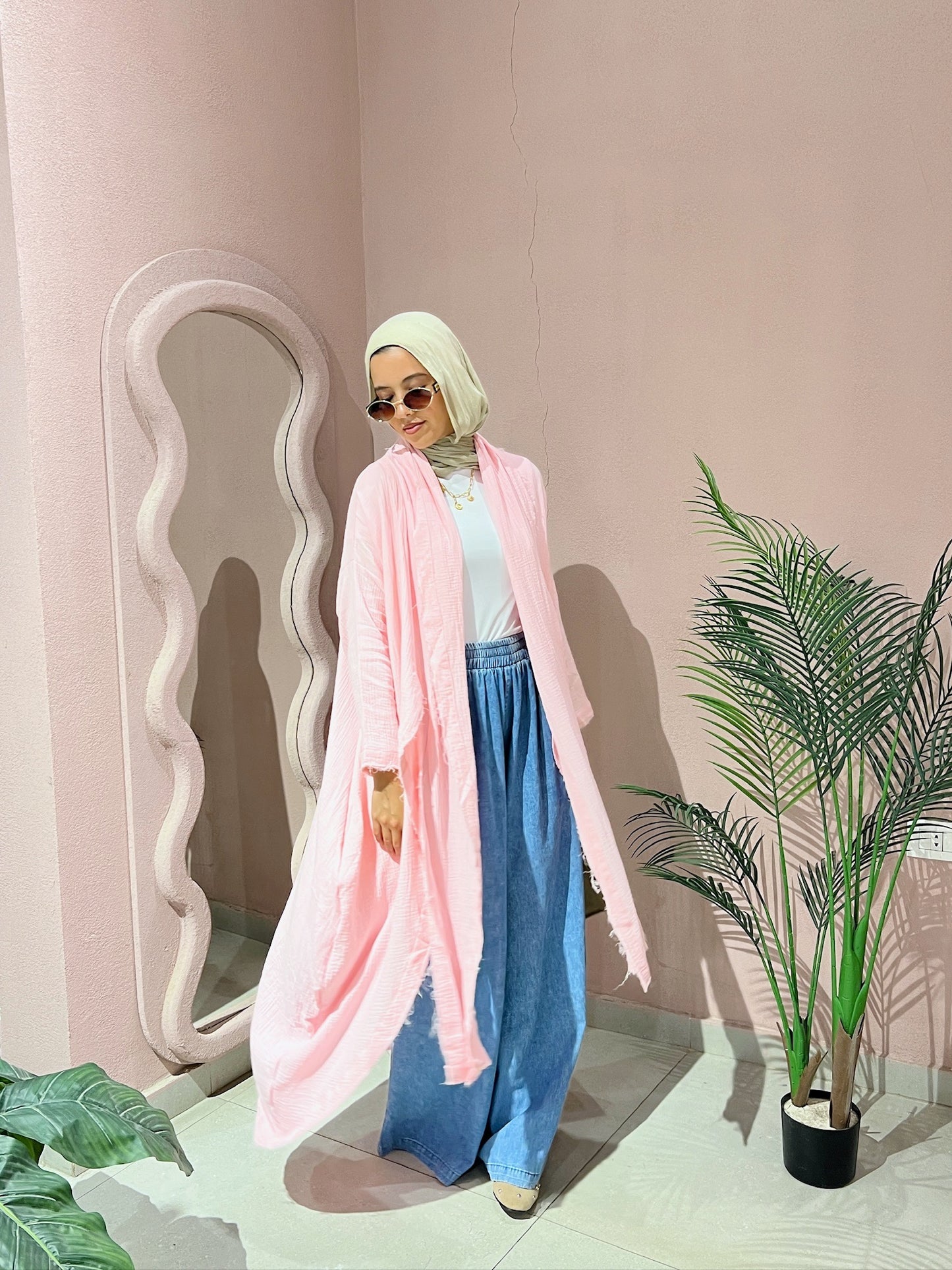 The Breezy Flow Muslin Cardigan in Powder Pink