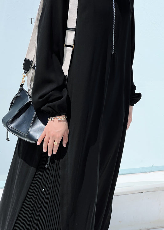 Side Pleated Abaya With Front Zipper